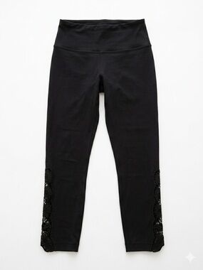90 Degree by Reflex High Waisted Black Crochet Lace Trim Leggings - Size S